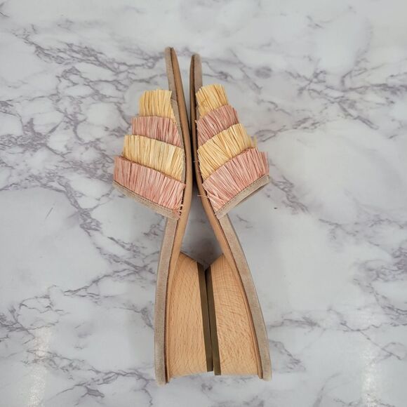 Donald J. Pliner Reise Women's Rafia Fringe Leather Slide Sandals Kitten Heels - Picture 8 of 12